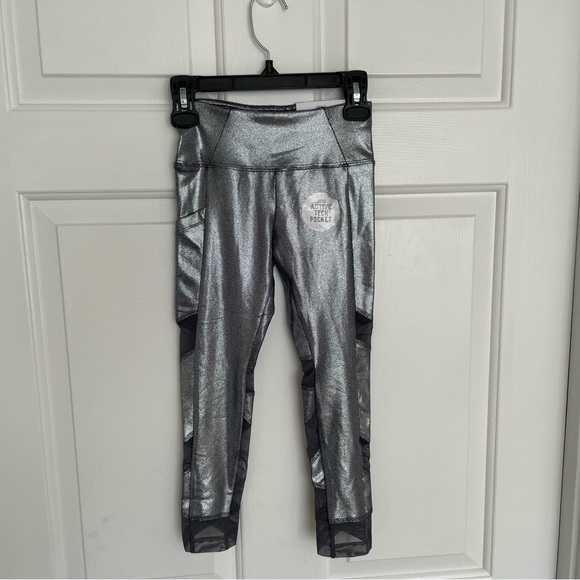Justice Active Silver Metallic Size 7 High Waist Ankle Leggings NWT - Picture 1 of 5